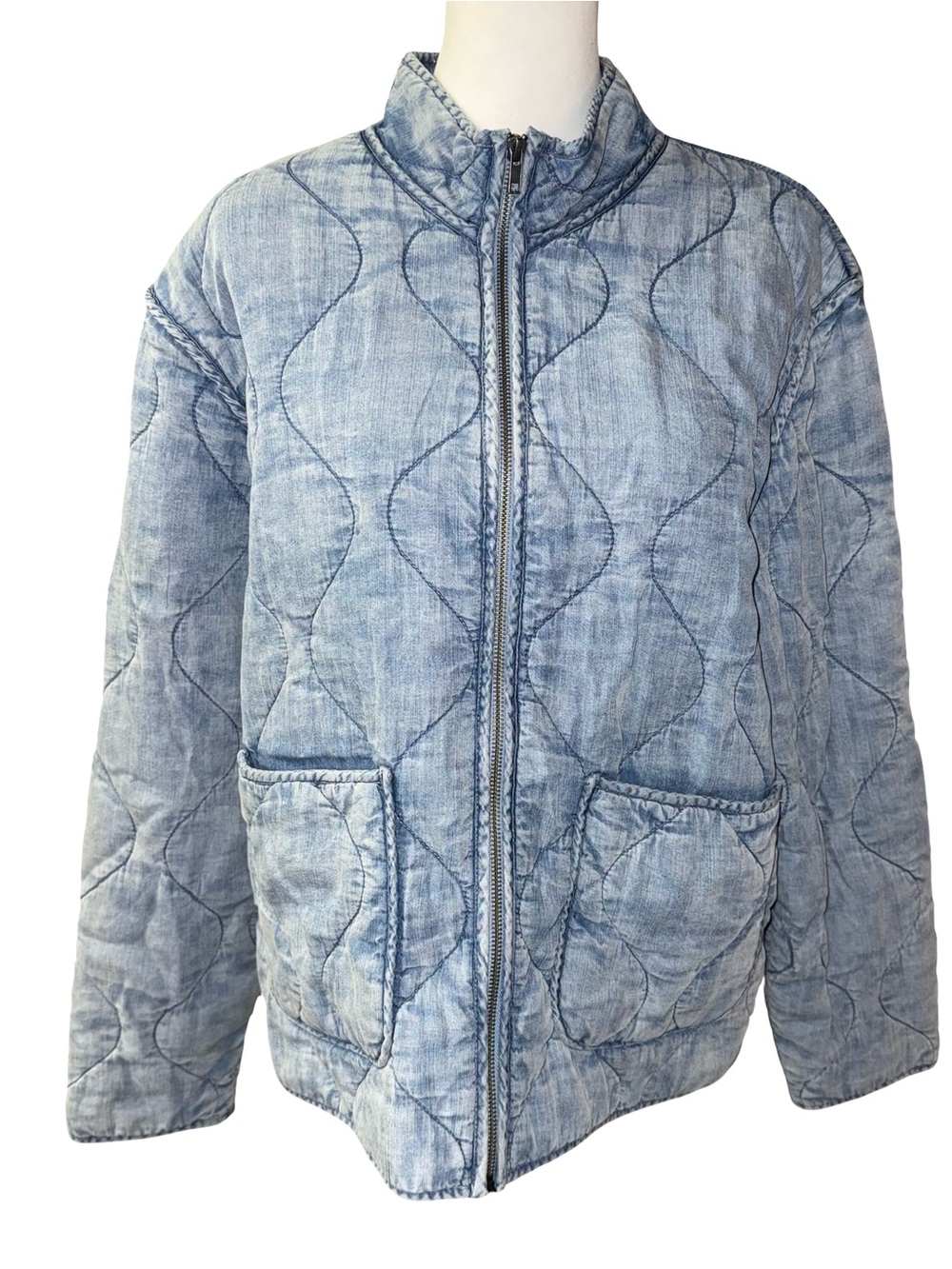 Rails Denver Quilted Denim Jacket Med Vintage Cloud Wash Blue Puff Puffer Large